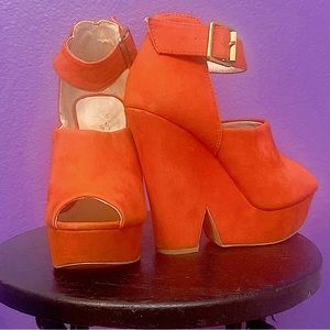 Orange Platform Ankle Strap Wedges | Mixx Shuz Women’s Size 6.5
